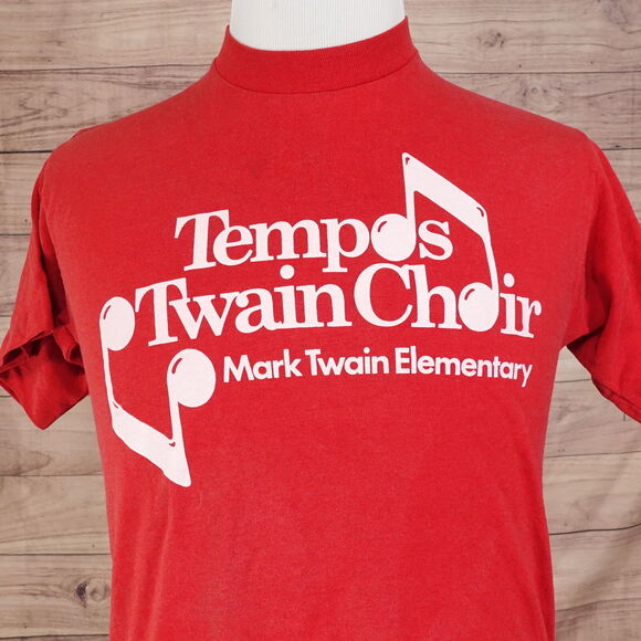 VINTAGE TEMPOS TWAIN CHOIR MARK TWAIN ELEMENTARY SINGLE STITCH TSHIRT SZ M - Picture 1 of 6